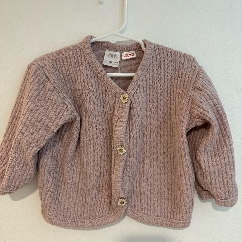 Zara Kids Toddler Girl 3-4 Cardigan Daisy Buttons EUC